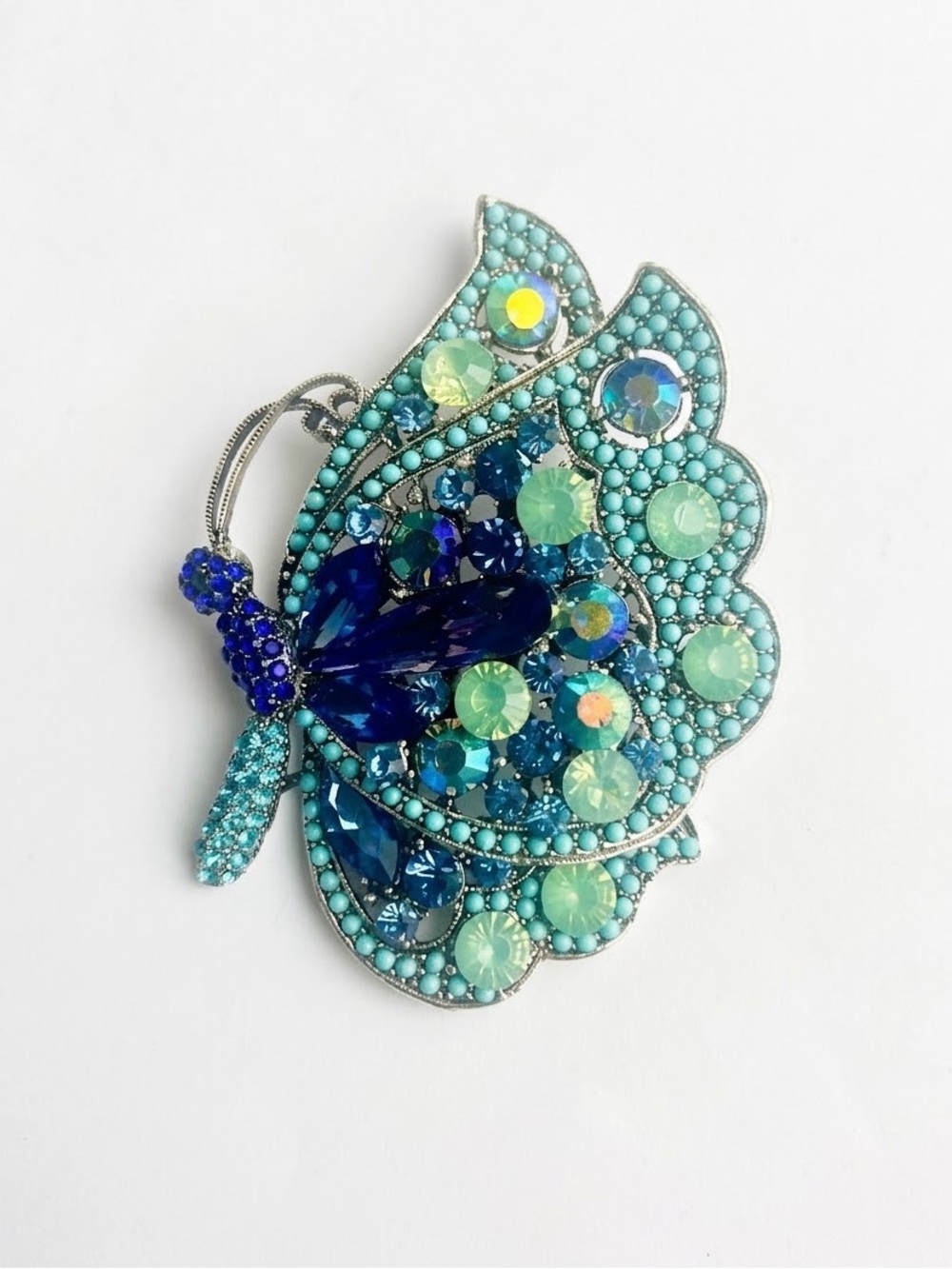 Turquoise & Blue Crystal Butterfly Brooch